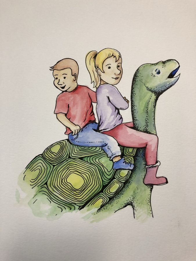 Turtle ride, watercolor