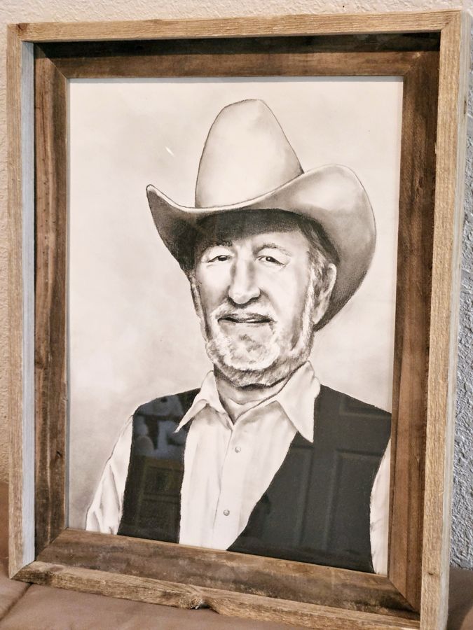 Cowboy, graphite, framed